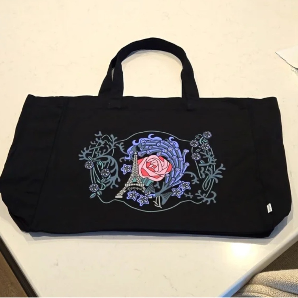Diptyque Tote cotton canvas black with Paris Eiffel Tower & Rose